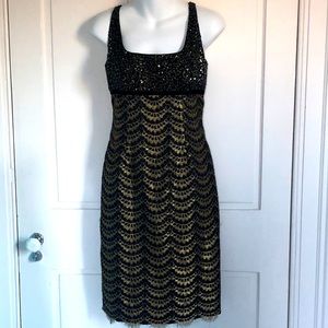 Black & Gold Sequin Lace Cocktail Dress Carmen Marc Valvo 6